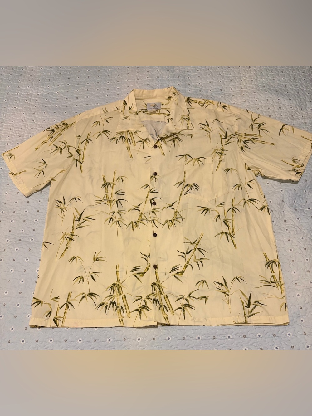 Men's Short-Sleeve Bamboo Print Button-Down Shirt - Cream